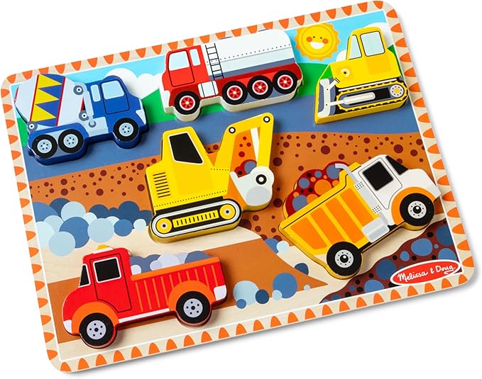 Melissa & Doug Construction Vehicles Wooden Chunky Puzzle by Unknown