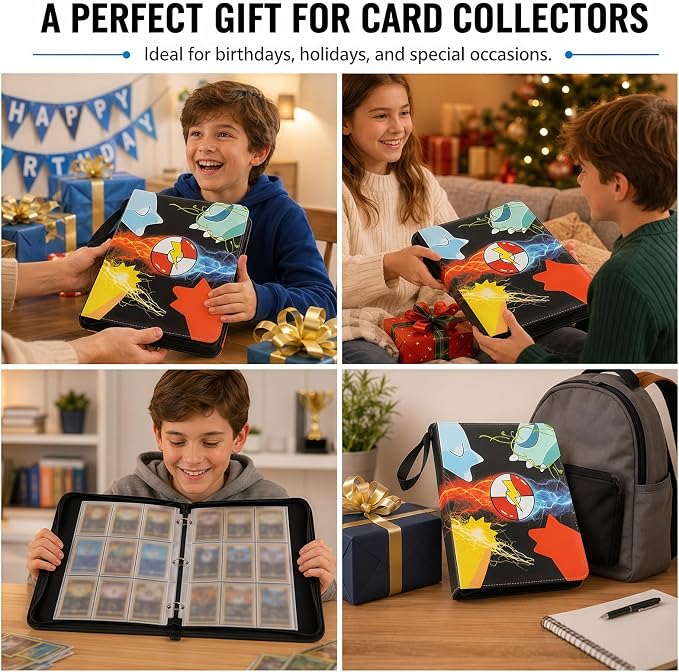 9 Pocket Card Binder with 50 Removable Sleeves, Holds 900 Cards | 3 Ring Zipper - Image 2