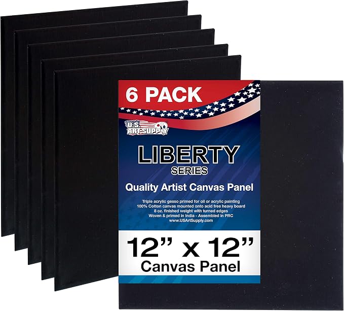 U.S. Art Supply 12 X 12 Inch Black Art Canvas Board Panels 6 Pack by USArtSupply