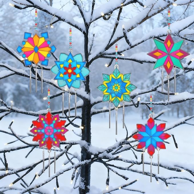 Ayhuhra 30 Sets Winter Snowflake Wind Chime Suncatchers Craft Kits DIY Window - Image 4