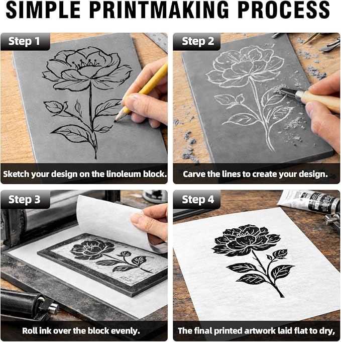 Falling in Art 9 * 12 Linoleum Carving Blocks, 8 Pack Soft Stamp Rubber Blocks - Image 6