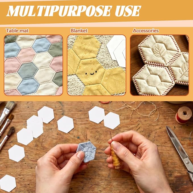 1200 PCS Hexagon Piecing Paper Templates, 0.75" White Paper templates, Quilting - Image 5