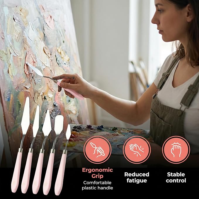 Palette Knife Set 5PCS Pink Handle Stainless Steel - Image 6