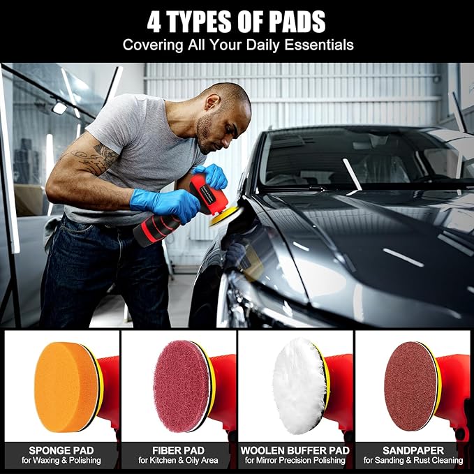 Cordless Sander, 3" Palm Sander with 2Pcs 16.8V 3.0Ah Batteries, 3500RPM Mini Polisher, 30 Accessories Sander Tool for Sanding/Polishing/Waxing/Cleaning