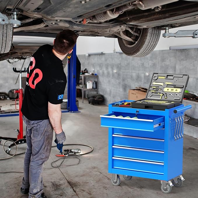 5 Drawers Rolling Tool Chest, Portable Storage Tool Box with Wheels, Tool Chest with Lock for Warehouse, Garage, Repair Shop and Tool Room