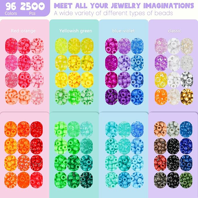 Gionlion 96 Colors 3550 Pcs Pony Beads Bracelet Making Kit, 5 Boxes Friendship - Image 3
