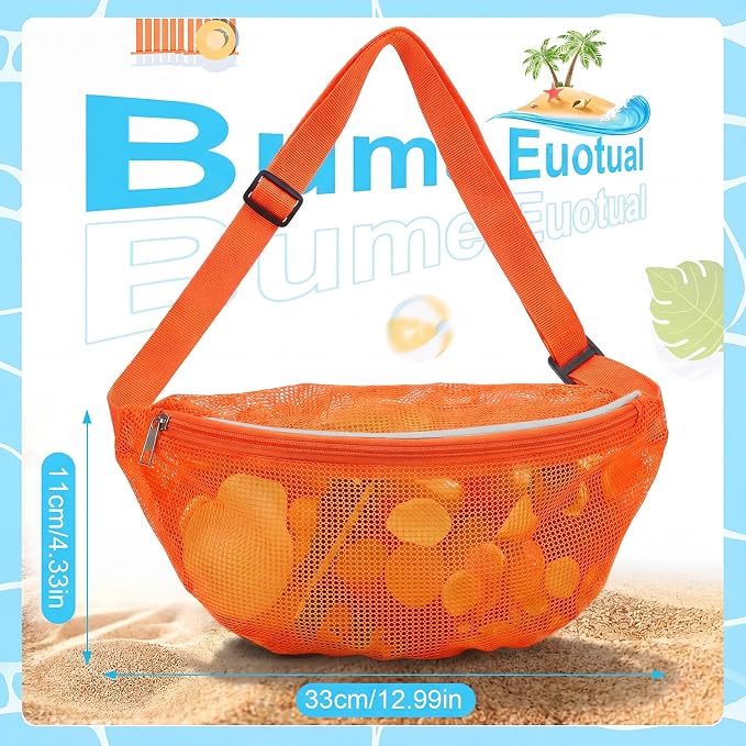 Hsei 2 Pcs Mesh Shell Bags for Beach Shelling Seashell Collecting Fanny Pack - Image 3