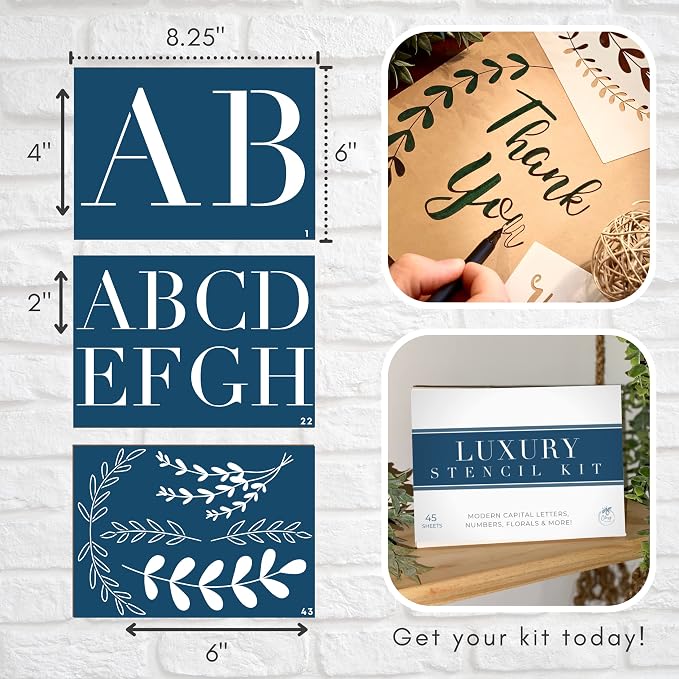 Boutique Stencil Template Kit | 45 Reusable Pieces | Lettering Uppercase Both - Image 5