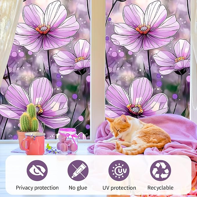 Bloss Flower Privacy Window Film, Faux 3D Floral Stained Glass Windows Film - Image 5