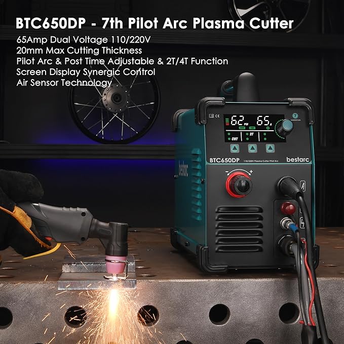 Plasma Cutter, [Pilot Arc] [Large LED Display] [Air Sensor] 65A bestarc Plasma Cutter Machine 110/220V Dual Voltage, 5/8 Inch Clean Cut 1 Inch Max Cut, Post Flow 2T/4T for Beginners DIY