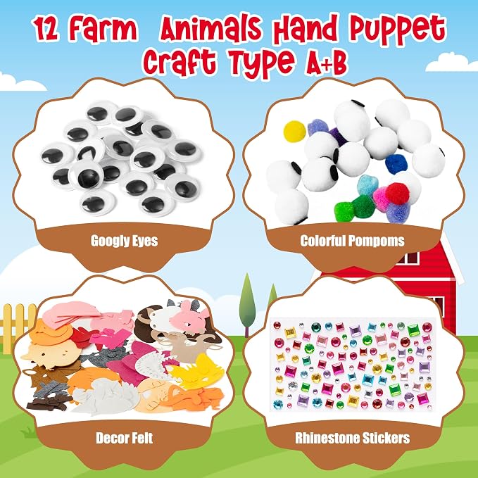 WATINC 12 Pcs Hand Puppet Making Kit, Art Craft Felt Sock Puppet Toys, Creative - Image 2