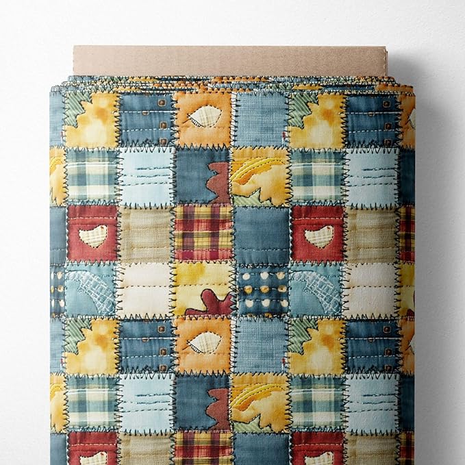 Patchwork Cotton Fabric Panel 61 x 36.6 Inches, Rustic Quilt Style Squares by FabricsTown