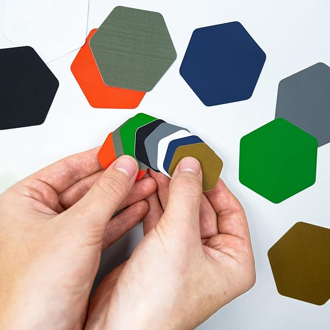GEAR AID Tenacious Tape Hex 2.5” and 1.5” Repair Patches, Peel-and-Stick to Fix Holes and Burns in Down Jackets, Rain Gear, Tents, Tarps and More