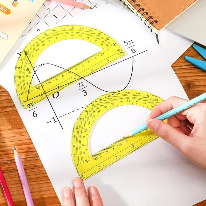 EBOOT Plastic Protractor Math Protractors 180 Degrees, 6 Inch, Pack of 2 (Yellow)