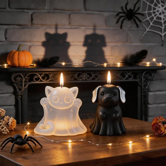 2 Pack Ghost Cat & Dog Candle Mold, 3D Silicone Resin Casting Mold Set | - Image 7