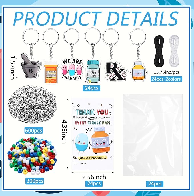 Suncalla 996 Pcs 24 Set Pharmacy Keychain Making Kit DIY Pharmacy Charm Key - Image 2