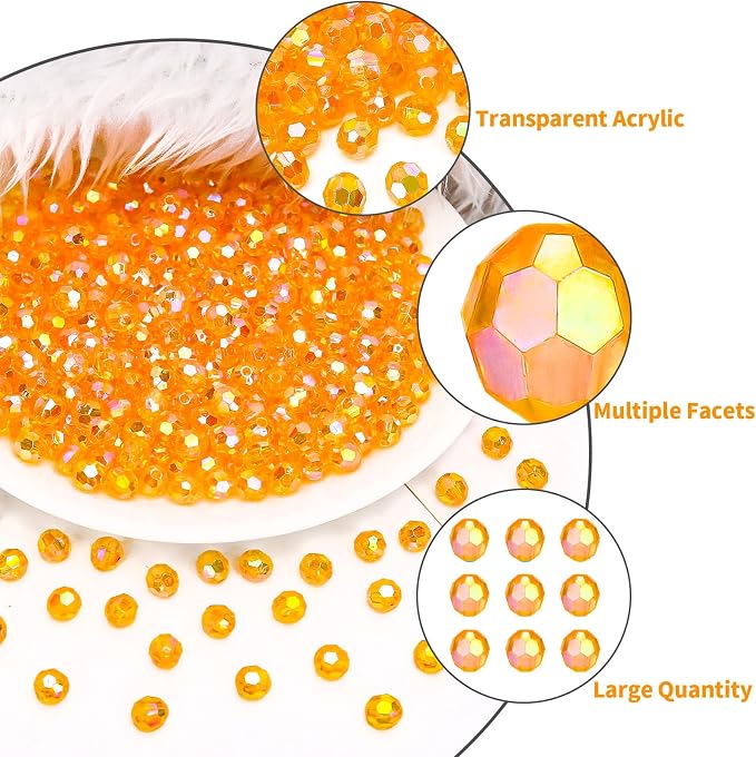 BONNY BOXX 1000pcs 6mm Acrylic Faceted Round Crystal Beads Transparent Orange - Image 4