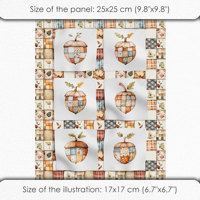 Patchwork Acorn Autumn Cotton Fabric Panel – 6 Designs + Bonus Sheet 29.5×19.6 - Image 6