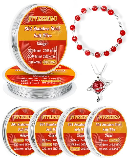 FIVEIZERO Stainless Steel Wire for Jewelry Making, Include 18/20/22/24/26/28 by FIVEIZERO