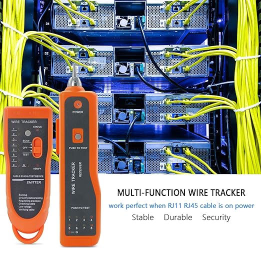 Wire Tester RJ45 RJ11 Cable Tracker Line Finder Multifunction Wire Tracker Ethernet LAN Network Cat5 Cat6 with Earphone for Cable Collation, Network Maintenance Collation, Telephone Line Test