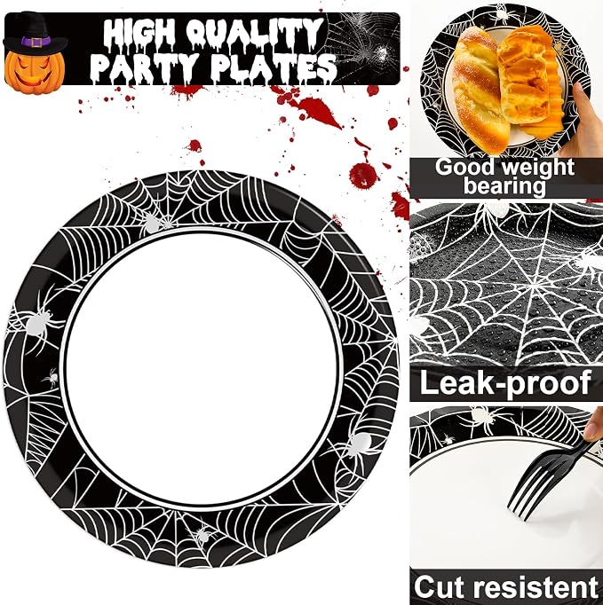 50 Guests Halloween Spider Web Plates and Napkins Party Supplies Spiderweb - Image 4