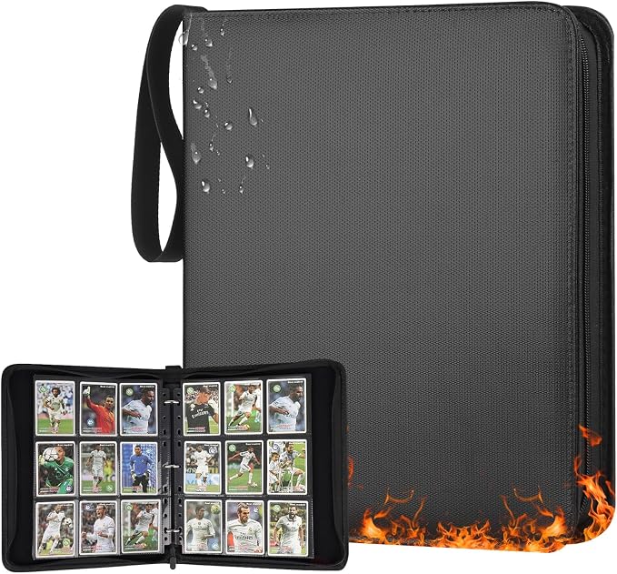 GERMUN Fireproof 3 Ring 9 Pocket Zipper Card Binder, 720 Double Sided Standard by GERMUN