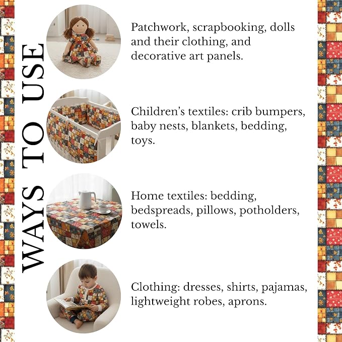Autumn Patchwork Cotton Fabric Panel 61 x 36.6 Inches, Vintage Quilt Style - Image 9