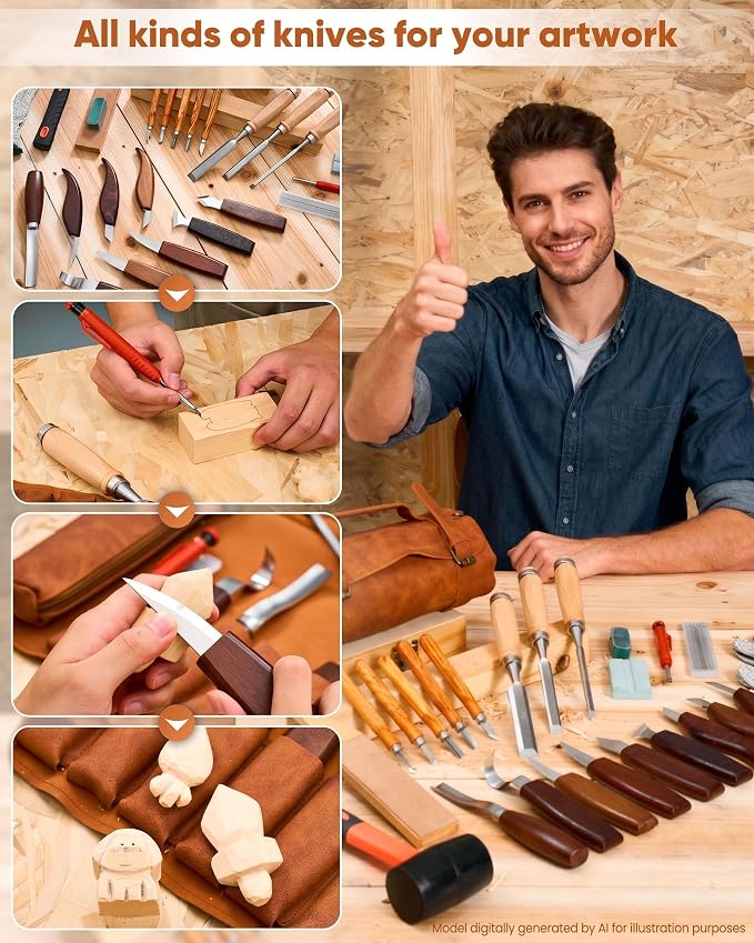 SakerNeo Deluxe Wood Carving Kit whittling kit, 25 Piece Wood Carving Tools - Image 6