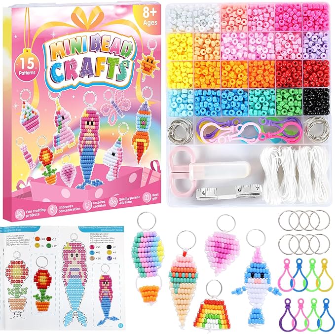 Funtopia Pony Beads Kit for Keychain Making, mini Pony Bead Pets for Kids by Funtopia