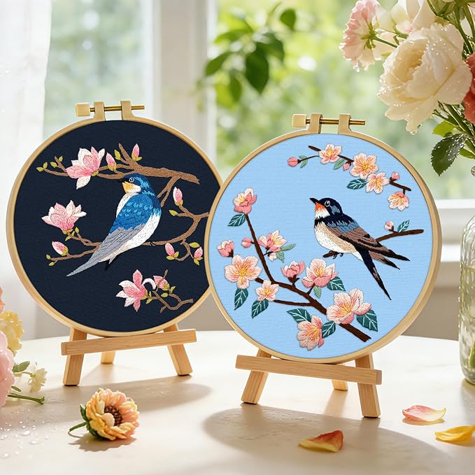 ERKOON Embroidery Kit for Beginners, 2 Set Floral Cross Stitch Set Include - Image 6