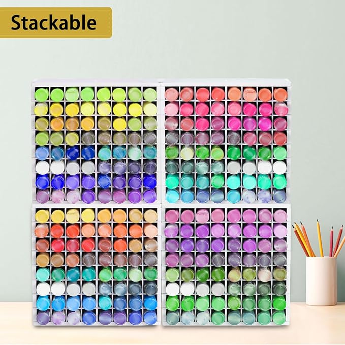 Krafetto 2 Pack 64 Grids Paint Organizer Storage Rack, Wall-mountable Craft - Image 6