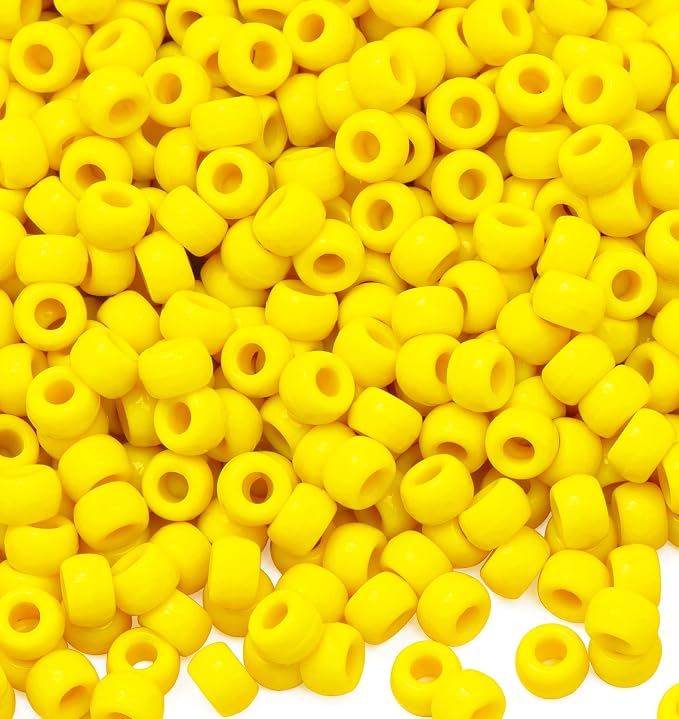 Auvoua 1000Pcs Pony Beads Bracelet 9mm Yellow Plastic Barrel Pony Beads by Auvoua