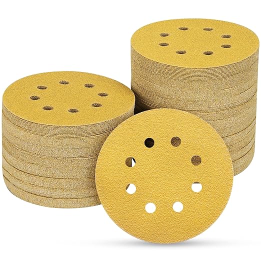 100PCS 5 Inch 8 Hole Sanding Discs 80 Grit,Gold Round Hook and Loop Sandpaper for Random Orbital Sander
