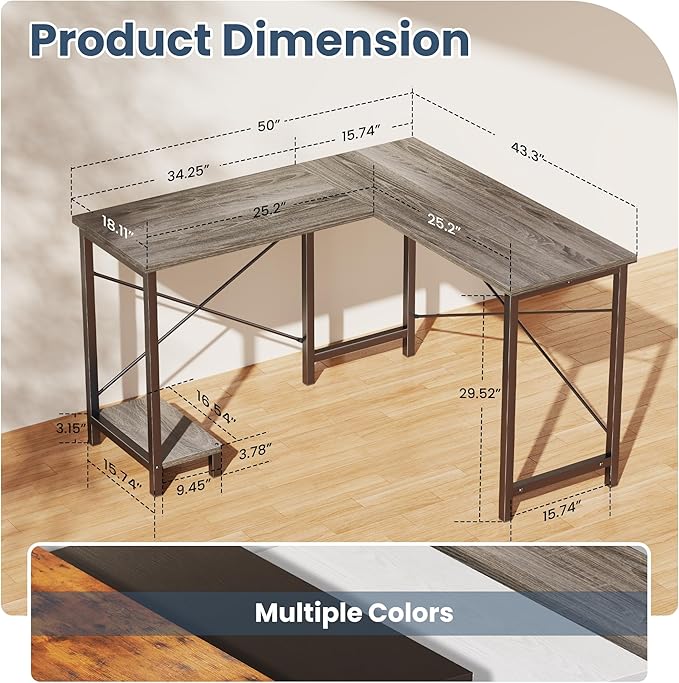 DUMOS 50-Inch Reversible L Shaped Desk - Image 3