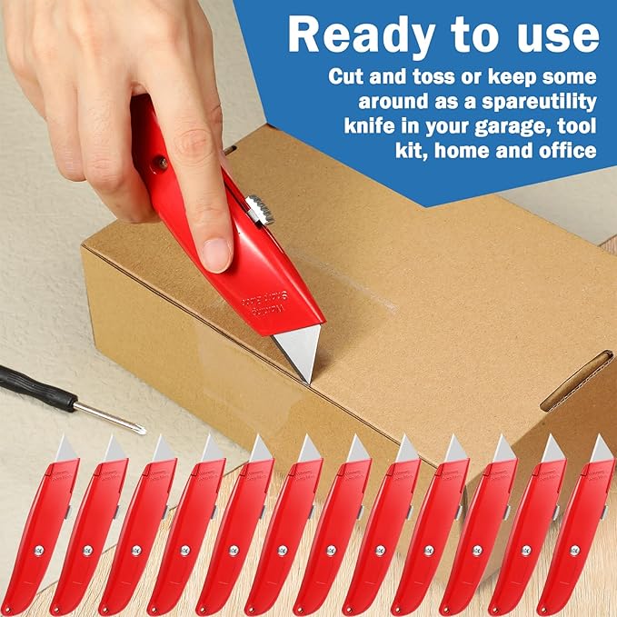 Reginary 30 Pcs Box Cutter Bulk Retractable Blade Utility Knife Heavy Duty Aluminum Alloy Razor Shell Knife for Cartons, Cardboard and Boxes, DIY, Factory, Home(Red)
