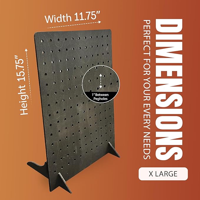 Torched Pegboard Display Stand for Jewelry, Craft Shows, Selling, Vendor Events, Tools, Peg Board Accessories Rack Organizer, XL 11.75" L x 4.3" W x 15.75" H, Ebony