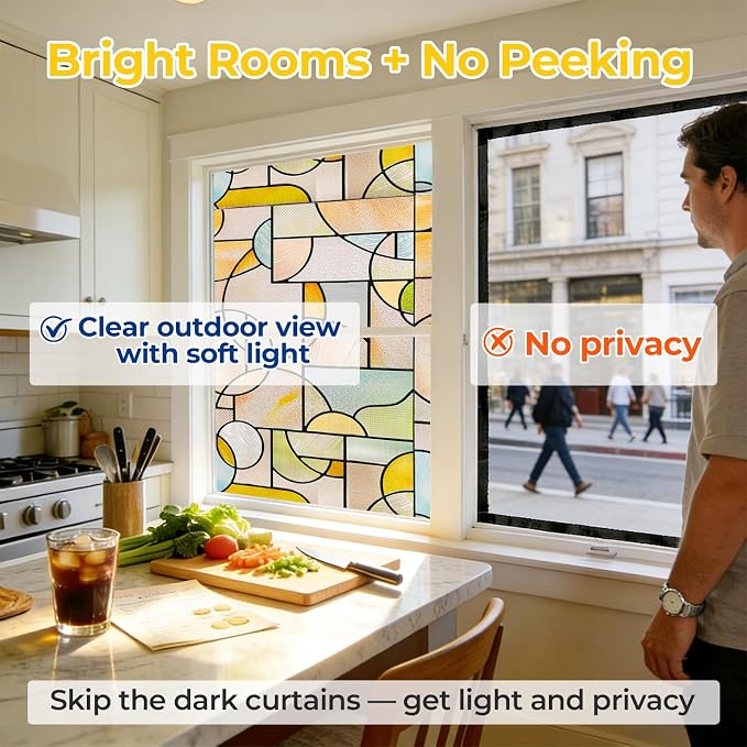 OHTMERU 3D Stained Glass Window Privacy Film, Heat Control UV Blocking Static - Image 3