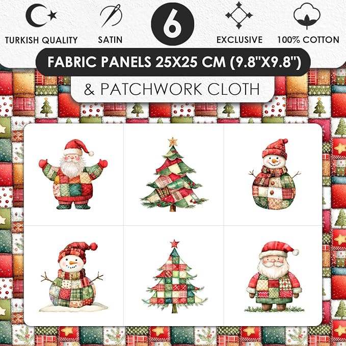 Christmas Patchwork Cotton Fabric Panel – 6 Designs + Bonus Patchwork Sheet - Image 3