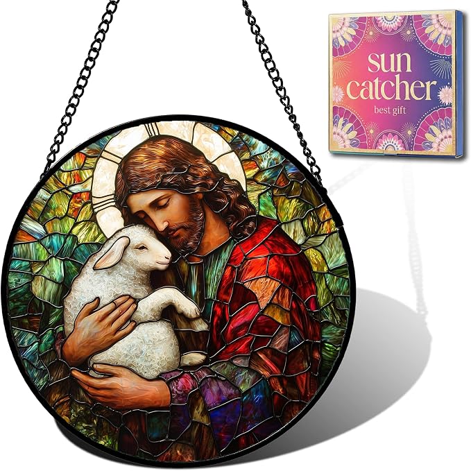 Christian Jesus Acrylic Suncatcher Faux Stained Glass Window Hanging 7.8" | by Unknown