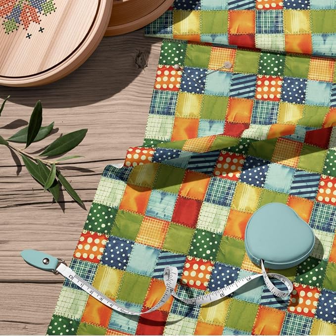 Patchwork Cotton Fabric Panel 61 x 36.6 Inches, Colorful Geometric Squares - Image 8