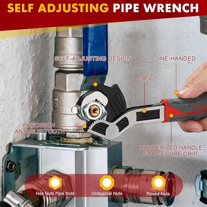 Multifunctional Self locking Wrench, Self Adjusting Pipe Wrench, 6 8 10 12 Inch Self Locking Adjustable Wrench, Non-Slip Handle, Chrome Vanadium Alloy Steel