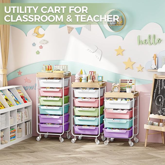 SYKIARIOL Rolling Cart with 6 Drawers, Utility Storage Cart with Labeling Ice - Image 8