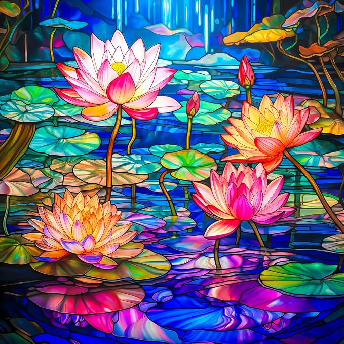 Bgraamiens Stained Glass Waterlily Jigsaw Puzzle by Bgraamiens
