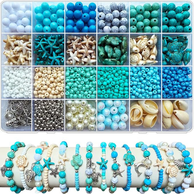 1960Pcs Ocean Beads for Bracelets Making Kit, Sea Turtle Seashell Starfish by JJzxwish