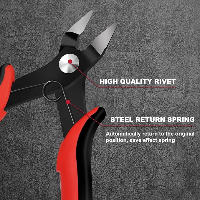 P.I.T. 4 Pack Micro Wire Cutter,5.5'' Precision Electronics Flush Cutters with TPU Handle, Spring Loaded Wire Cutters for Crafting, Electronics, Jewelry Making