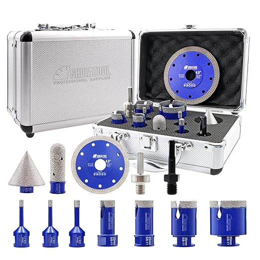SHDIATOOL Diamond Tile Drill Bits Kit 12pcs, Porcelain Hole Saw Sets, Core Bits Cutter for Drilling Ceramic Marble Granite (6/6/8/20/25/35/50/20MM/2/SDS/HEX/4.5“)