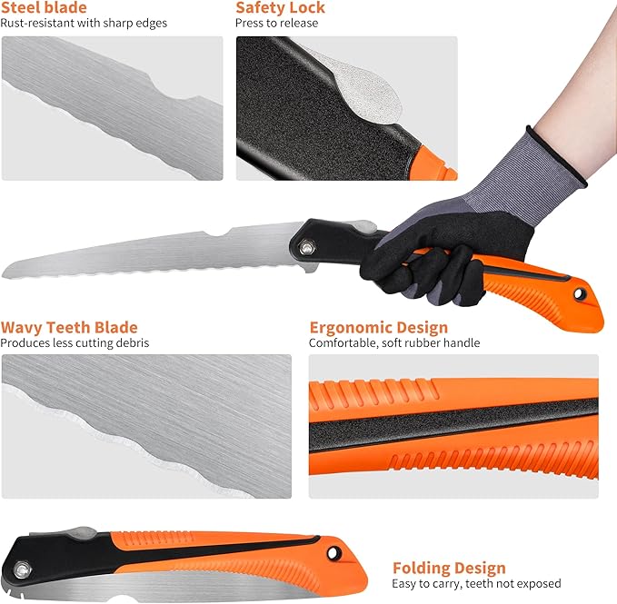 Folding Insulation Hand Saw, 10 Inch Steel Blade Wavy Teeth Serrated Sharp Utility Tool, Foldable for Cutting Foam, Mineral Wool, Styrofoam Rockwool (Folding Hand Saw)