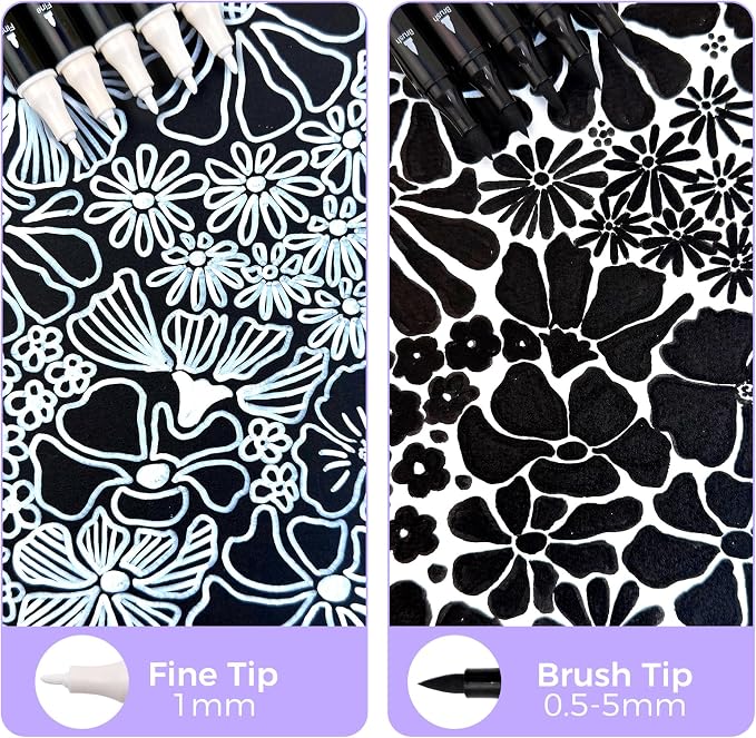 Artecho Dual Tip Acrylic Paint Pen White 5pcs set-Fine Tip and Brush Tip - Image 3