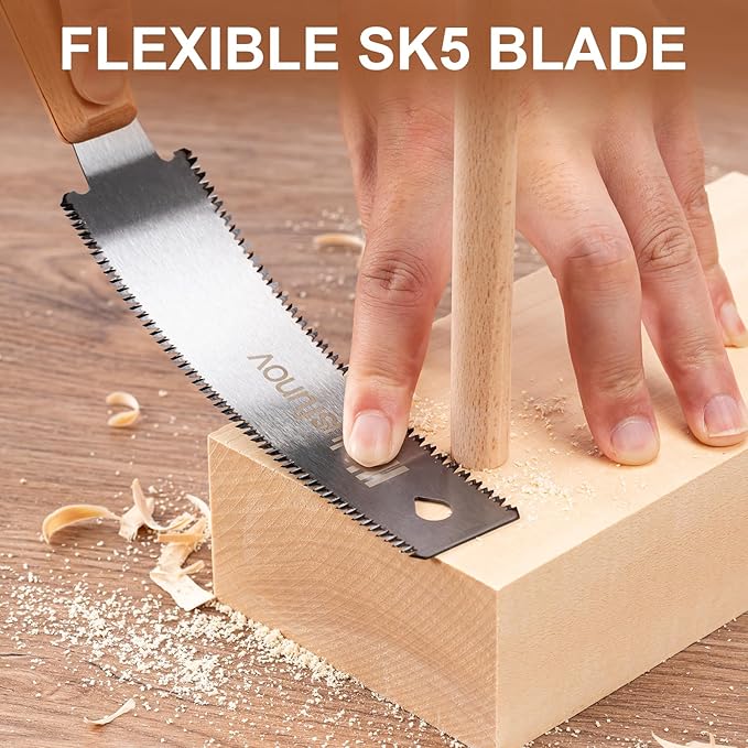 Japanese Hand Saw, 6 Inch Pull Saw with Double Edges of 11/17 TPI, SK5 Flexible Blade Handle Wood Saws for Woodworking Tools