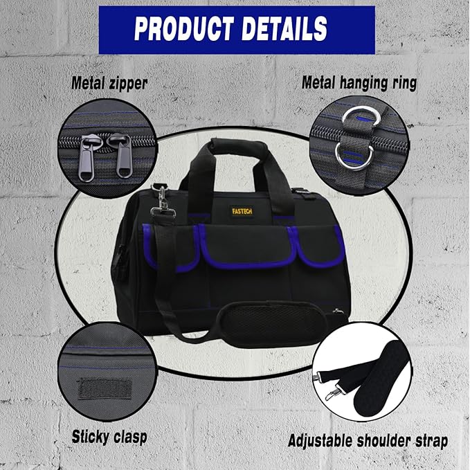 20 Inch Tool Bag, Large Tools Bag Waterproof Wide Mouth Tool Kit Heavy Duty Tool Bag Organizer, Tool Storage Package For Men/Women (20IN Blue)